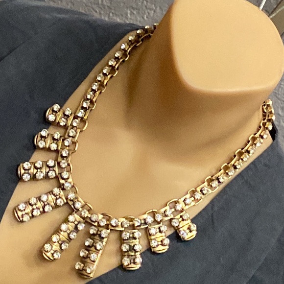 J CREW - necklace: gold tone w asymmetrical chunks & rhinestones throughout - Picture 16 of 16